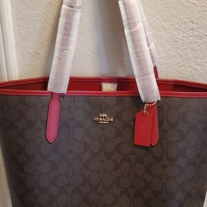 Coach Brown and Red Signature Tote